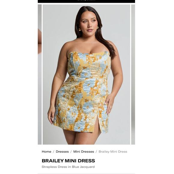 NWT Showpo Brailey Strapless Mini Dress size 14 black pink jacquard party RV $90 - Picture 7 of 7